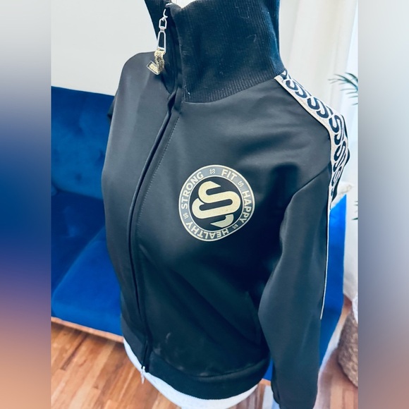 Black Zip-Up Jacket with Gold Accents - Picture 1 of 7